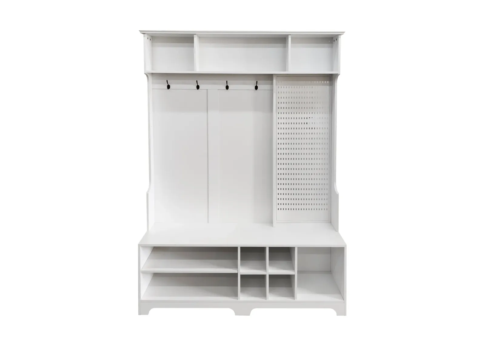 Hall Tree with Shoe Bench, Coat Rack ,Shoe Storage ,Storage Shelves and Pegboard, for Hallways, Halls and Bedrooms