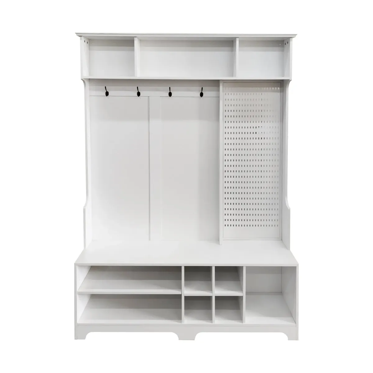 Hall Tree with Shoe Bench, Coat Rack ,Shoe Storage ,Storage Shelves and Pegboard, for Hallways, Halls and Bedrooms