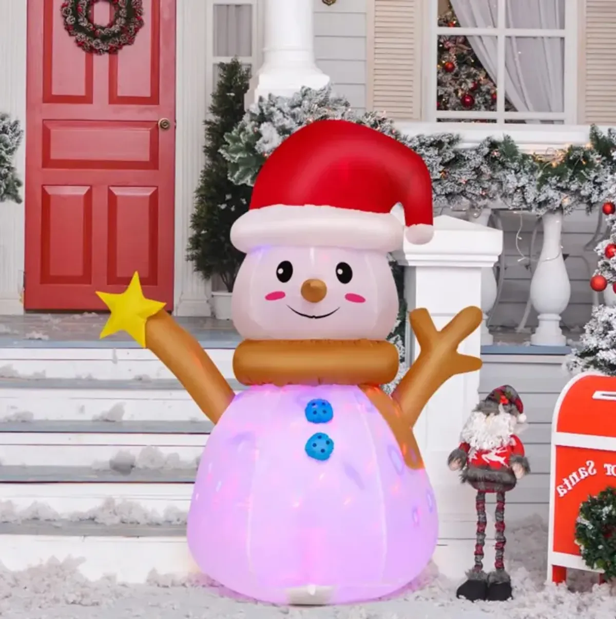 Hivvago 4 Feet Inflatable Christmas Snowman with 360° Rotating Colorful LED Light