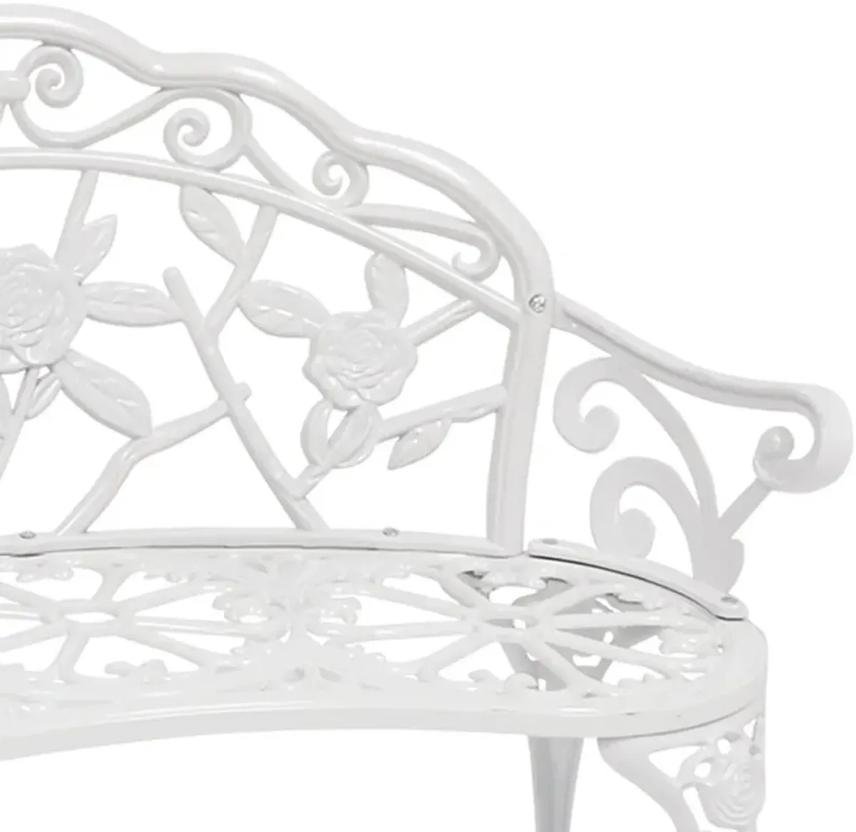 Sunnydaze 2-Person Classic Rose Cast Aluminum Outdoor Garden Bench - White