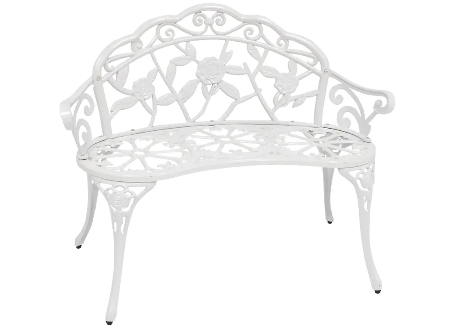 Sunnydaze 2-Person Classic Rose Cast Aluminum Outdoor Garden Bench - White