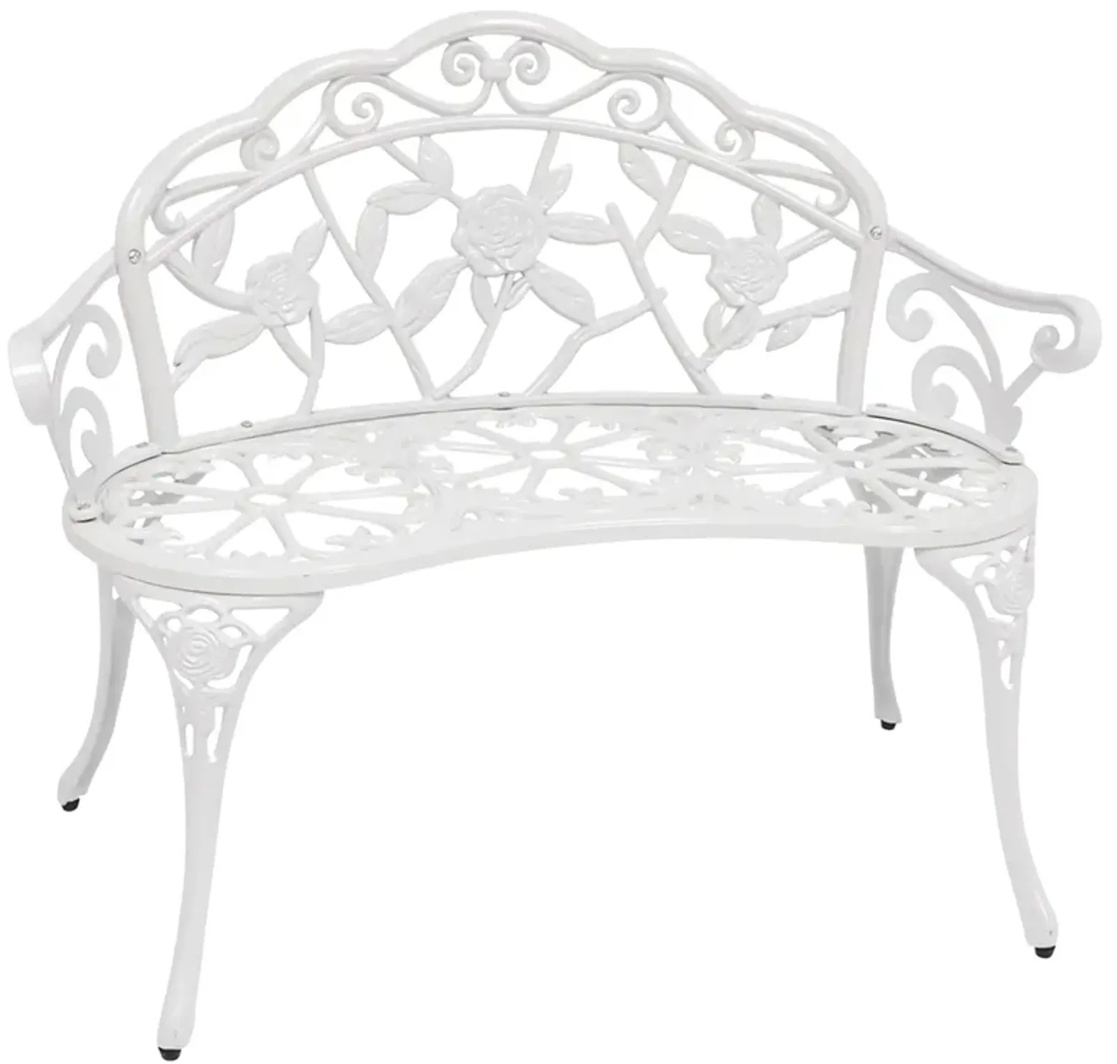 Sunnydaze 2-Person Classic Rose Cast Aluminum Outdoor Garden Bench - White