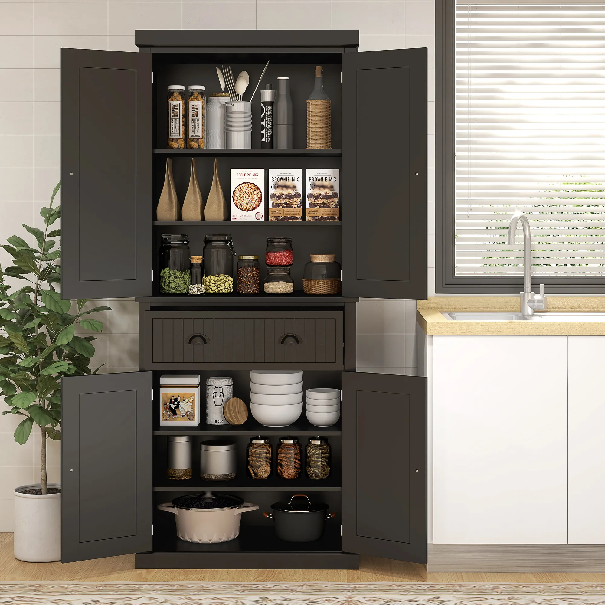 HOMCOM 72� Tall Colonial Style Free Standing Kitchen Pantry Storage Cabinet