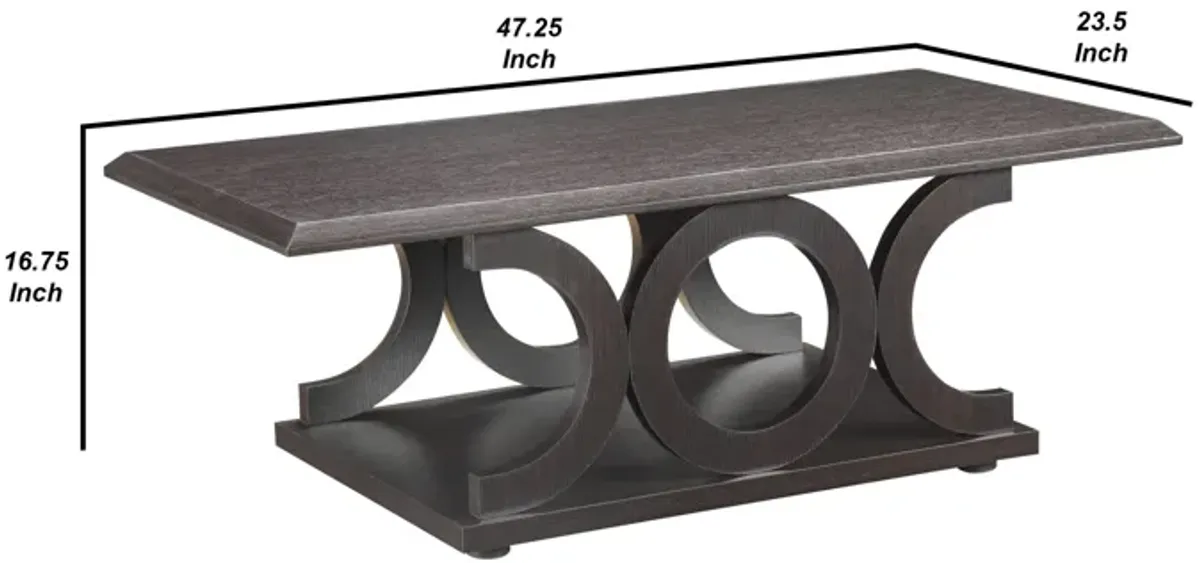 Contemporary Style C Shaped Coffee Table With Open Shelf, Espresso Brown-Benzara