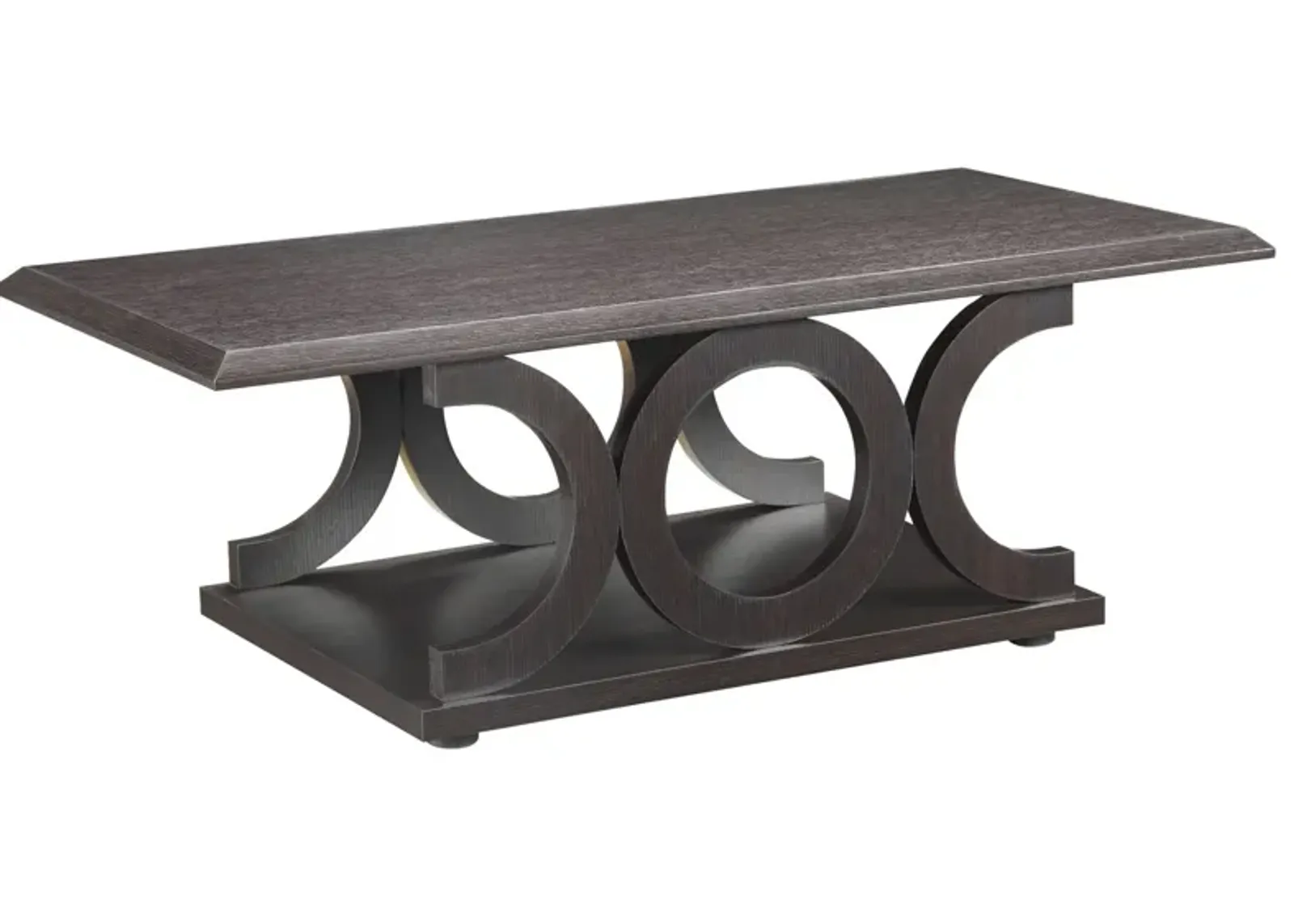 Contemporary Style C Shaped Coffee Table With Open Shelf, Espresso Brown-Benzara