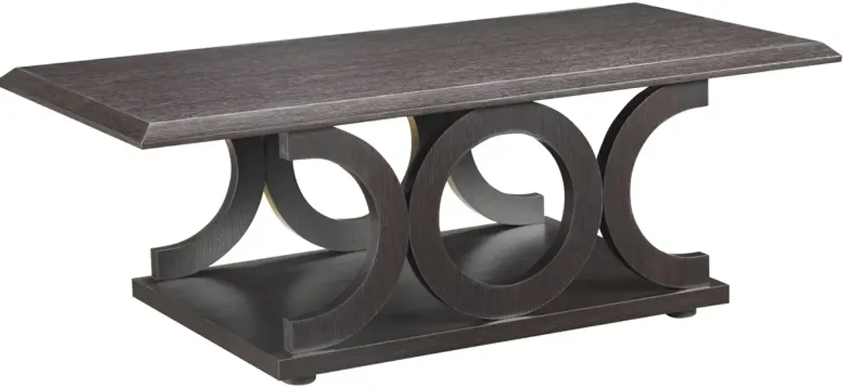 Contemporary Style C Shaped Coffee Table With Open Shelf, Espresso Brown-Benzara