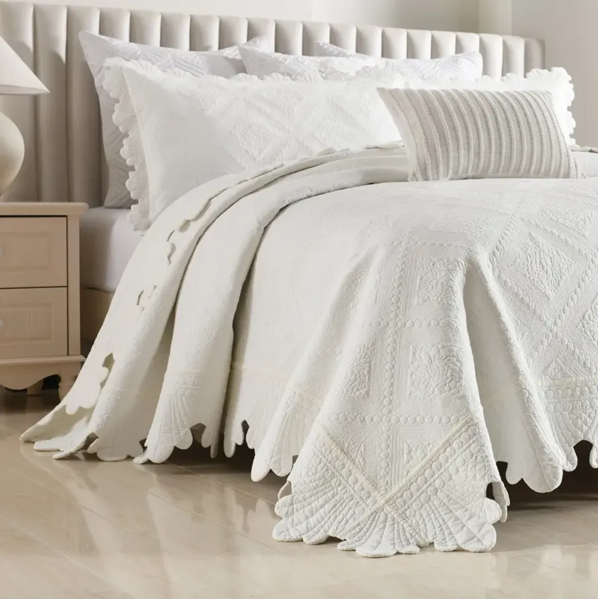 MarCielo 100% Cotton Oversized Bedspread Quilt Set Embroidery TK