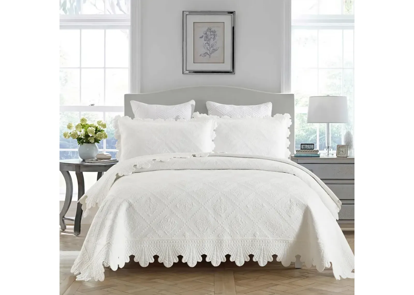 MarCielo 100% Cotton Oversized Bedspread Quilt Set Embroidery TK