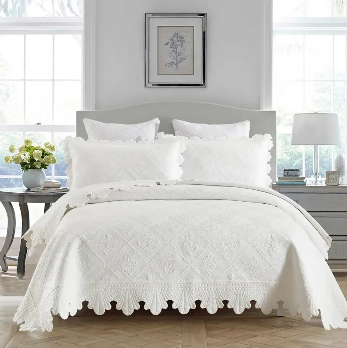 MarCielo 100% Cotton Oversized Bedspread Quilt Set Embroidery TK