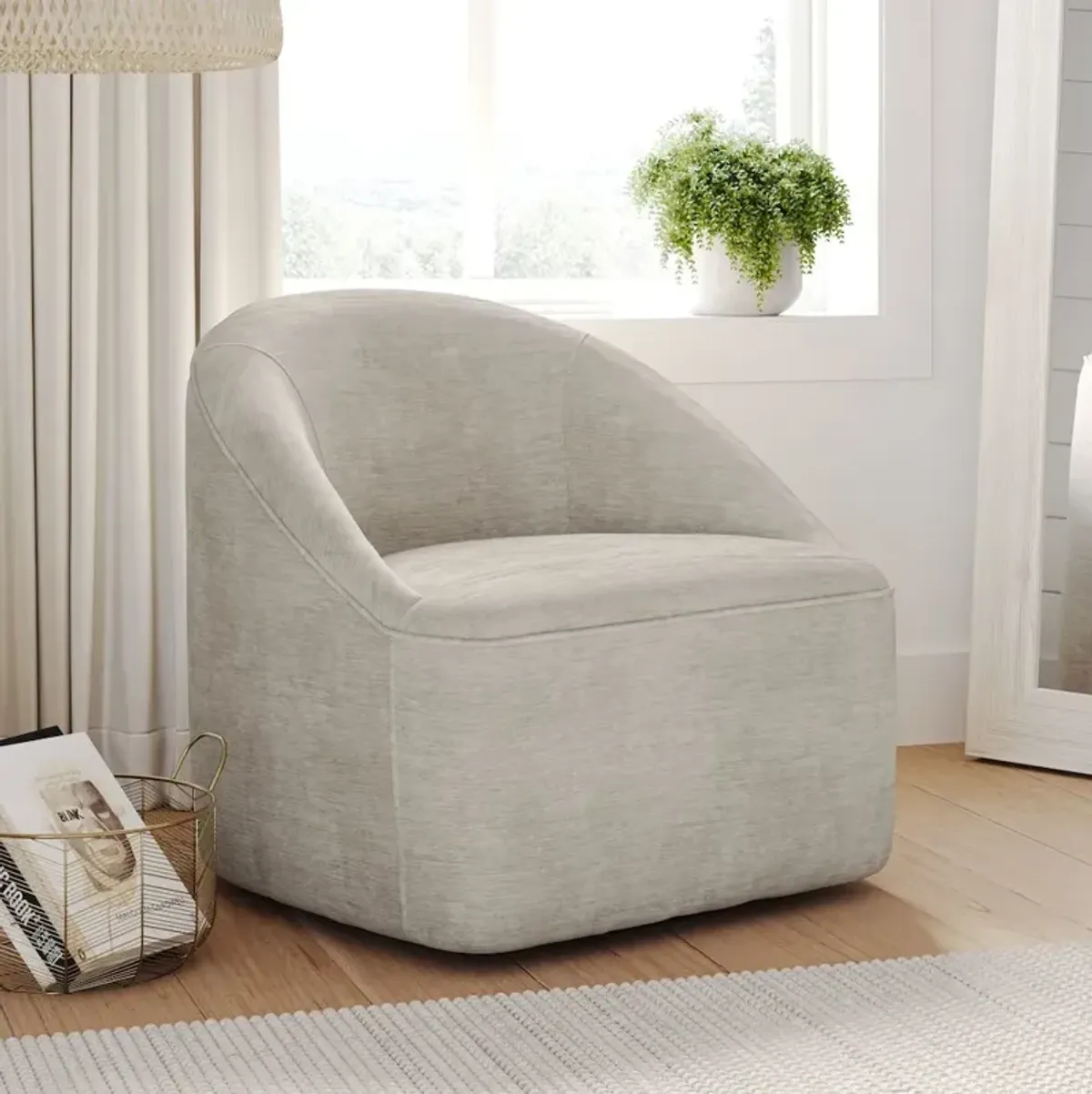 Jofran Lulu Mid-Century Modern Upholstered Casual Swivel Accent Chair