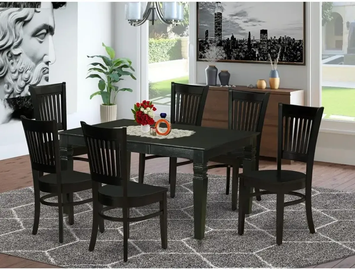 East West Furniture Dining Table- Table Leg Dining Chairs, WEVA7-BLK-W