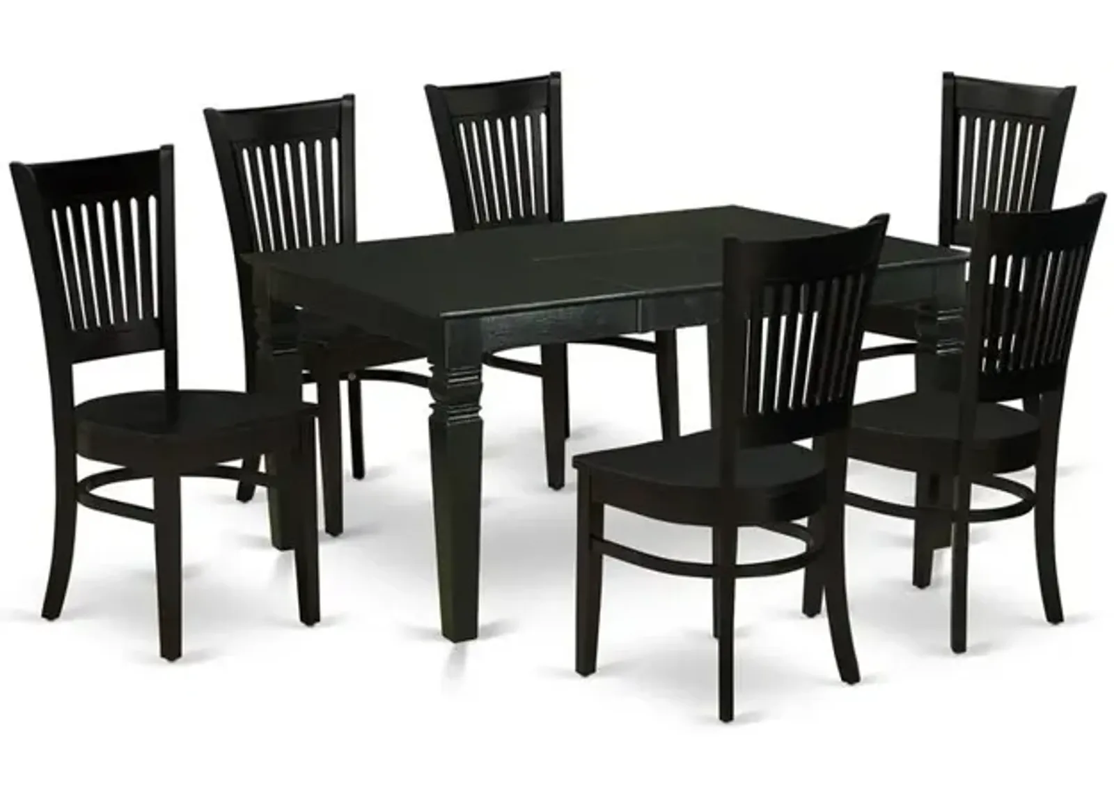 East West Furniture Dining Table- Table Leg Dining Chairs, WEVA7-BLK-W