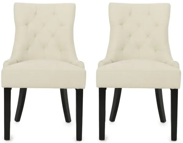 Chen Dining Chair Set of 2, Beige Fabric Upholstered Tufted Backrest
