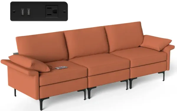 3-Seat Sectional Sofa with 2 USB Ports for 3-4 People Perfect for Modern Living Rooms