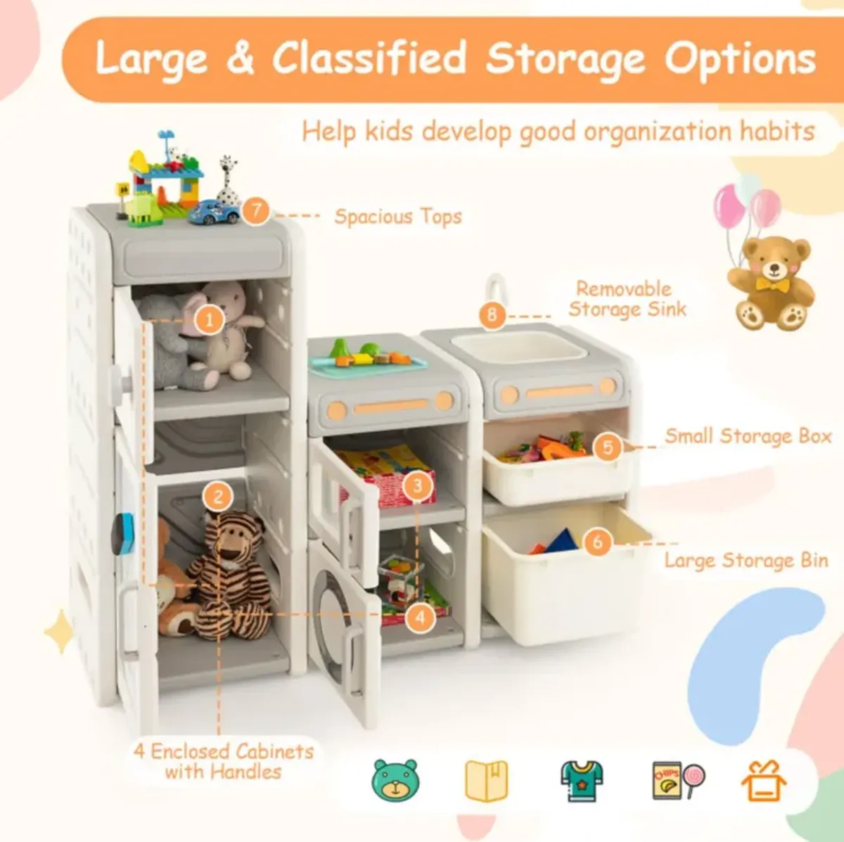 Hivvago Multipurpose Toy Chest and Bookshelf with Magnetic Whiteboard-Gray