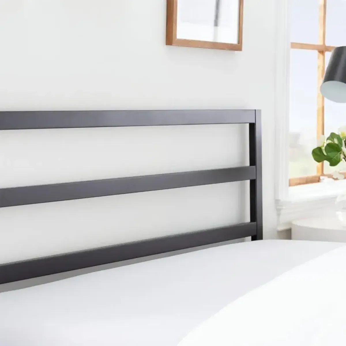 Modern Slatted Headboard in Matte Black Metal Finish