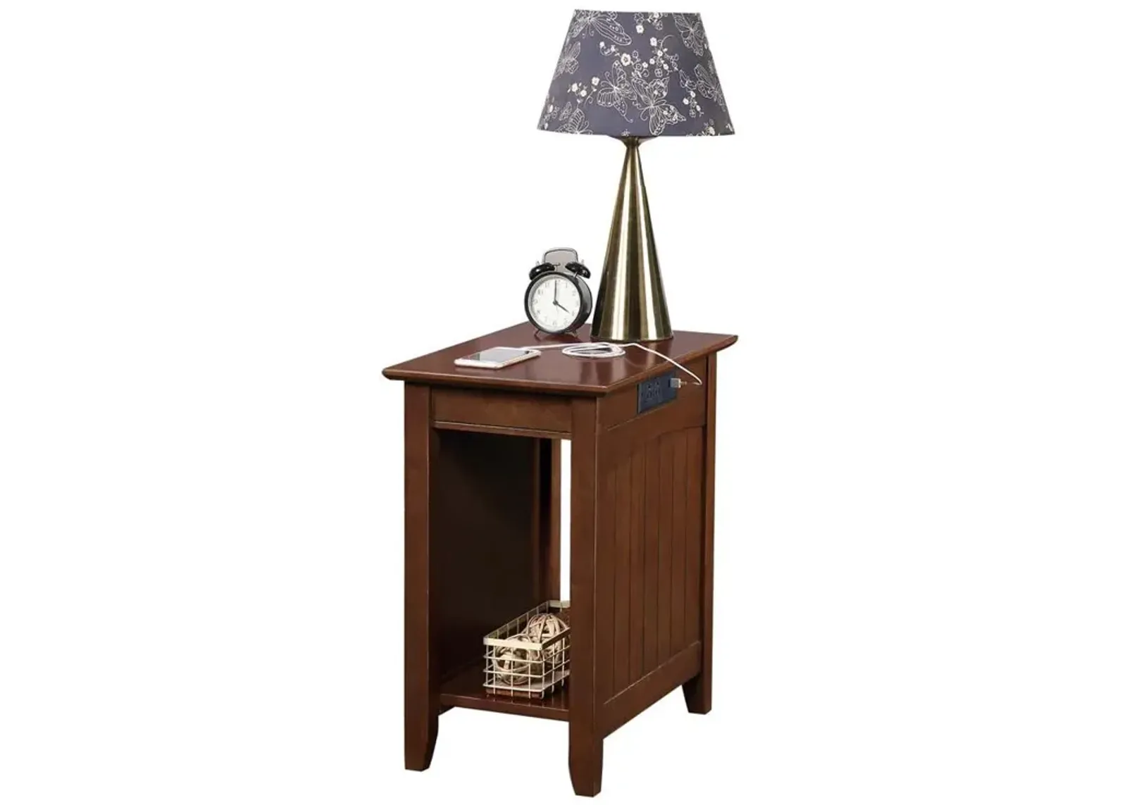 Convenience Concepts Edison End Table with Charging Station and Shelf, Espresso