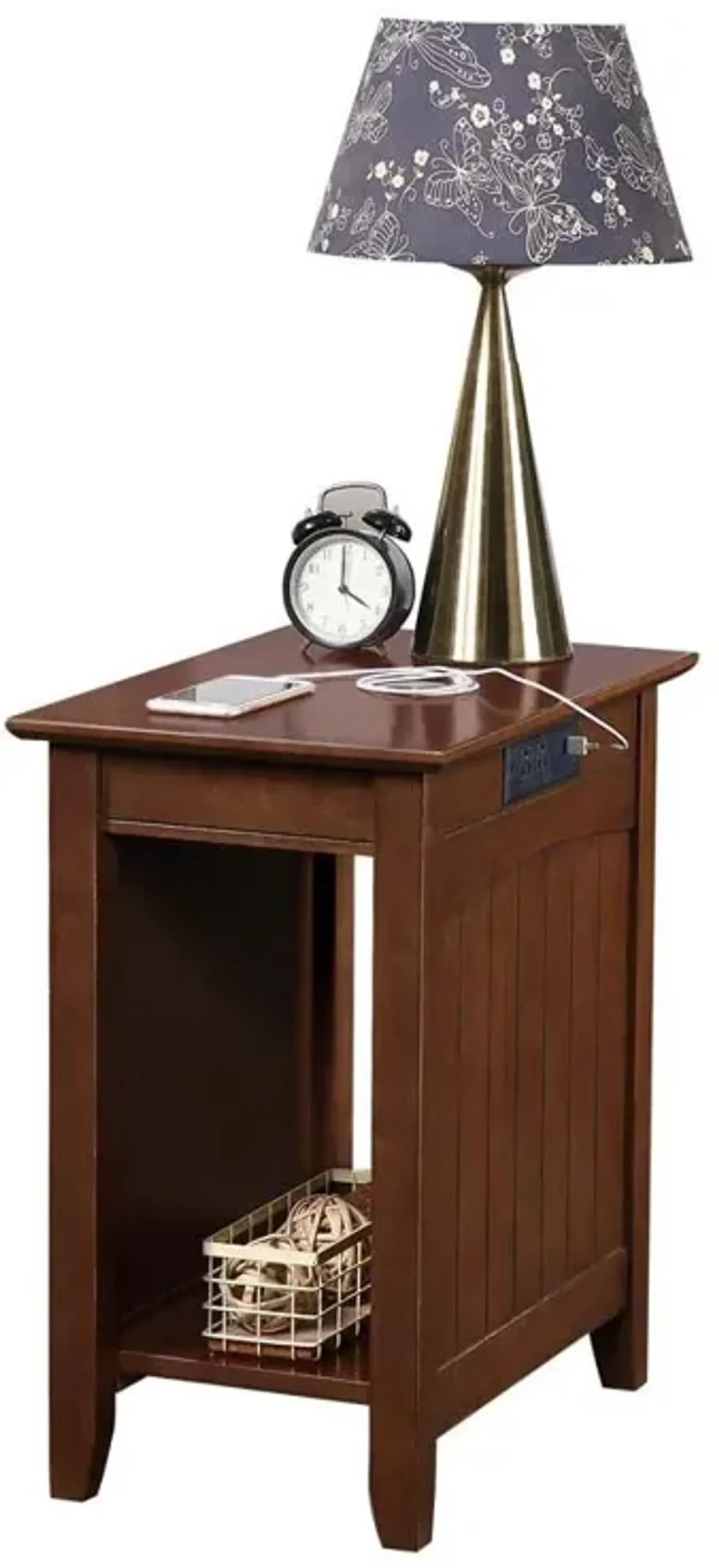 Convenience Concepts Edison End Table with Charging Station and Shelf, Espresso