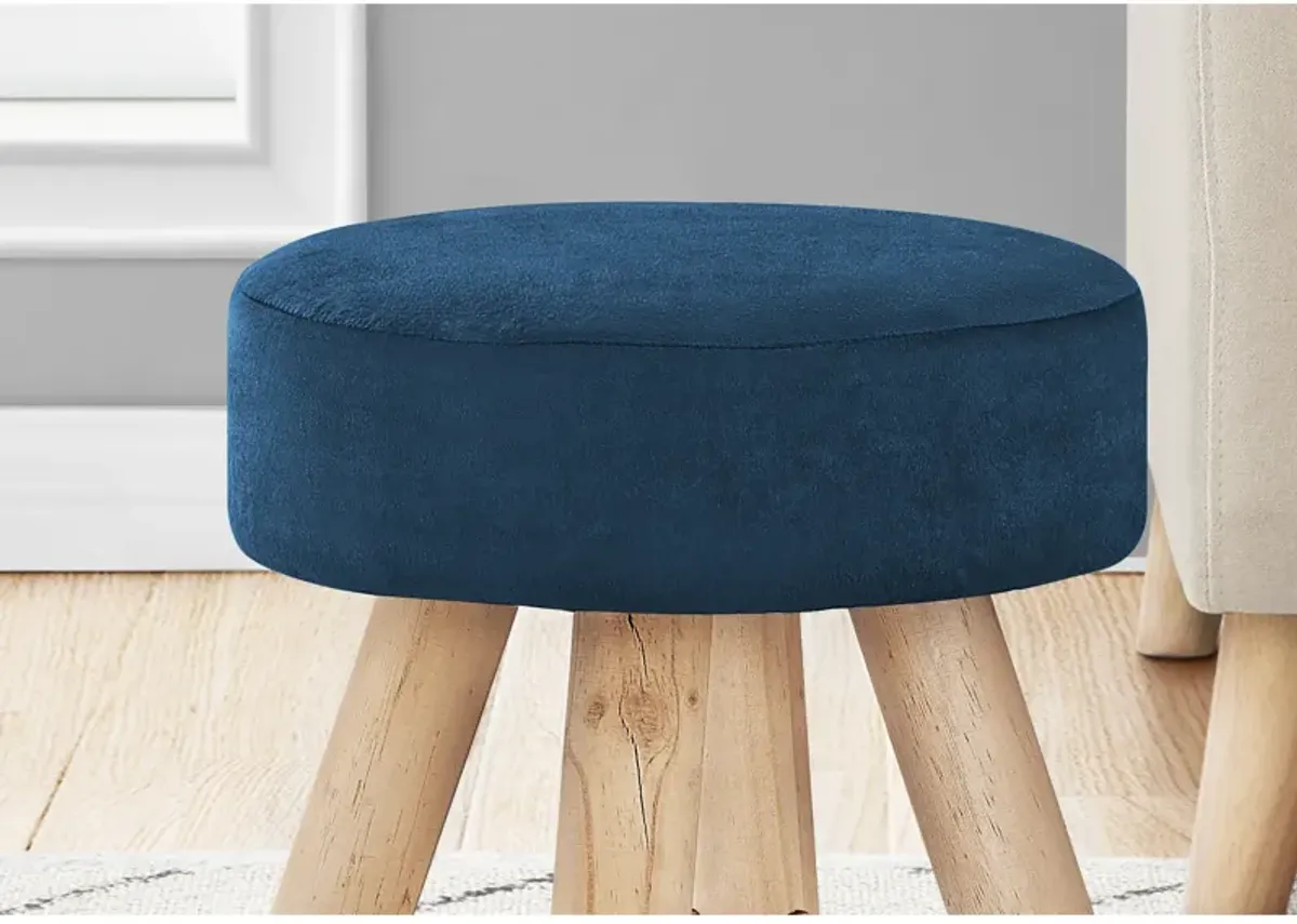 Monarch Specialties I 9007 Ottoman, Pouf, Footrest, Foot Stool, 12" Round, Velvet, Wood Legs, Contemporary, Modern