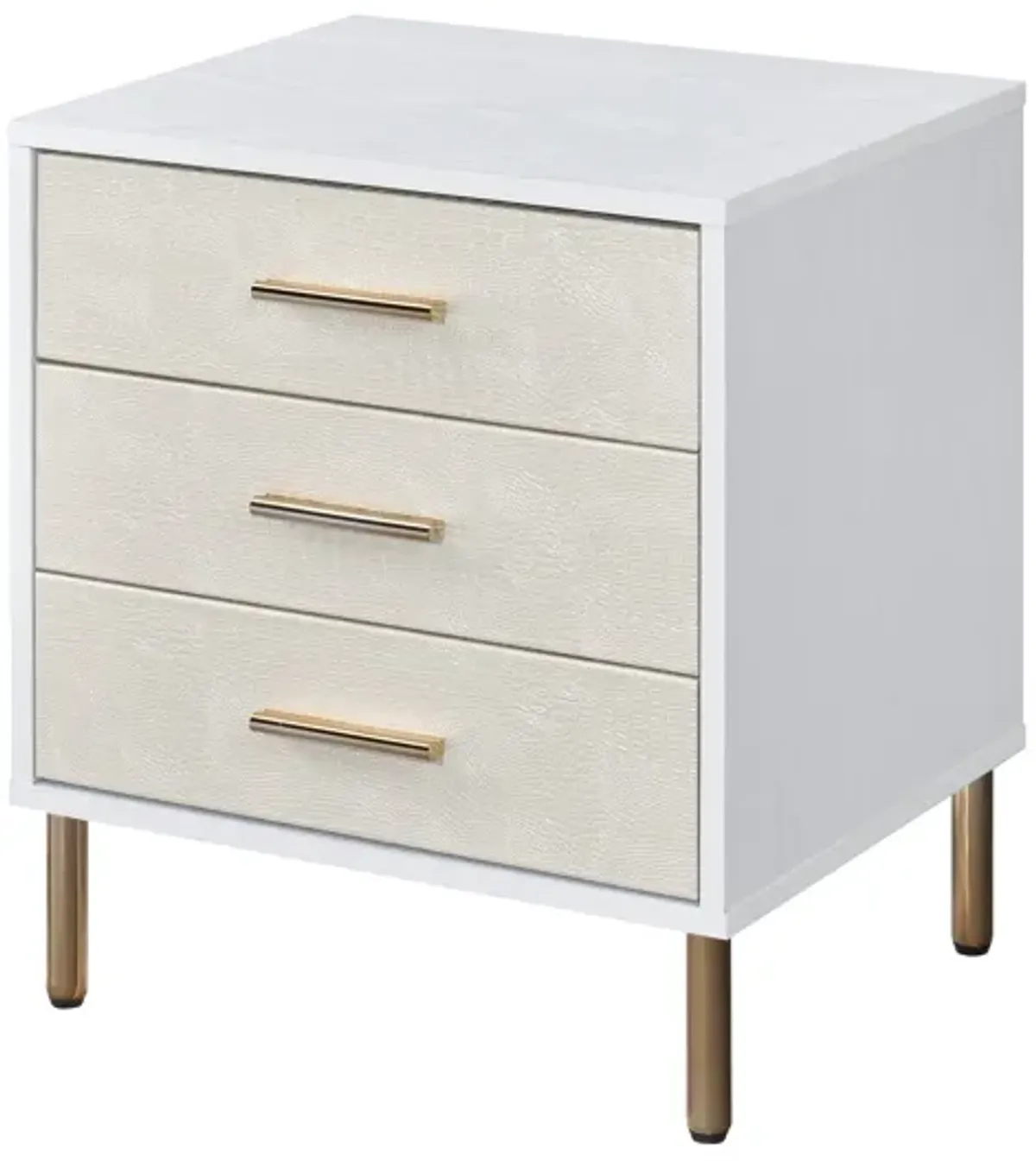 ACME Myles Nightstand, White, Champagne & Gold Finish