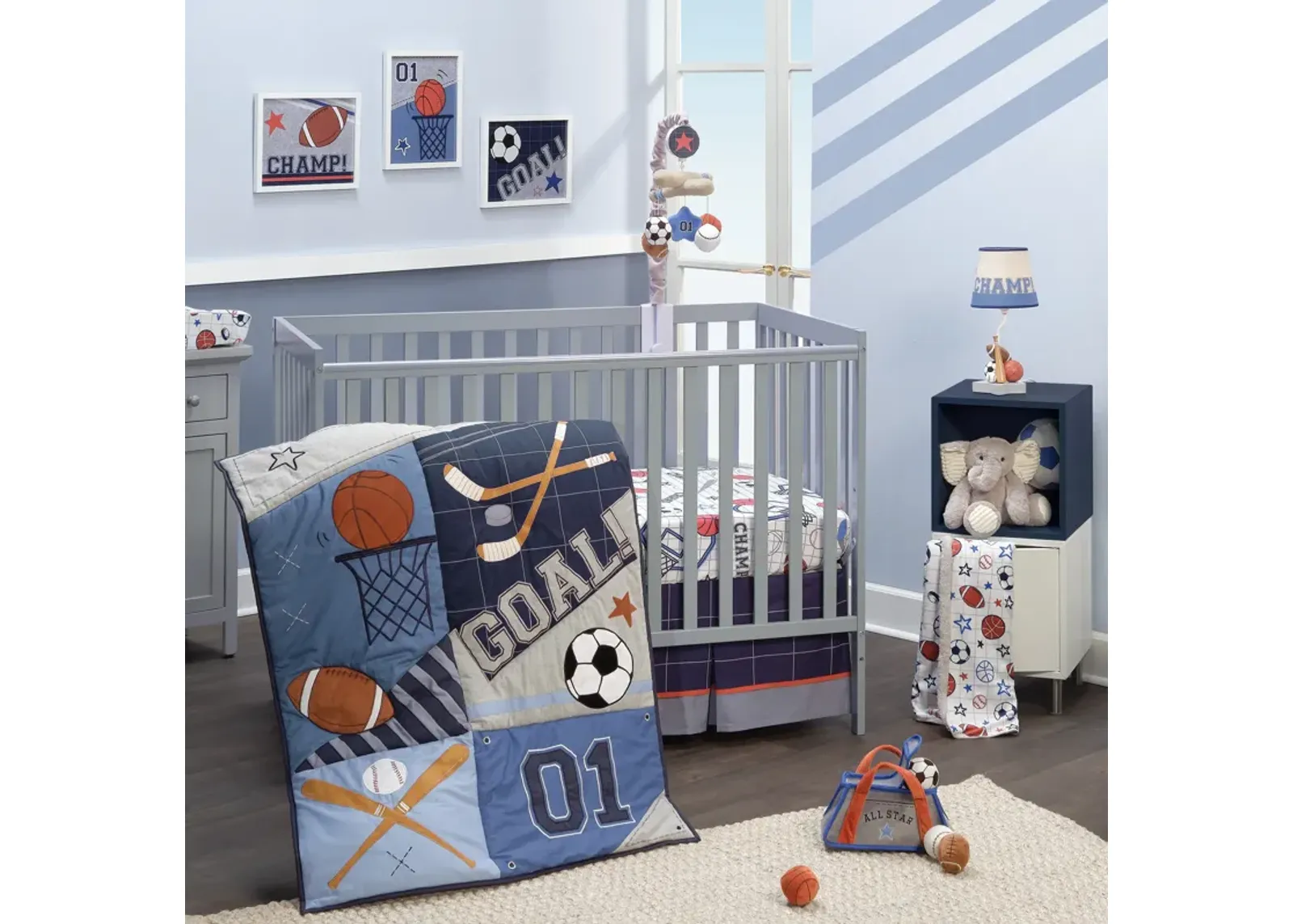 Lambs & Ivy Baby Sports 3-Piece Football/Basketball Baby Crib Bedding Set