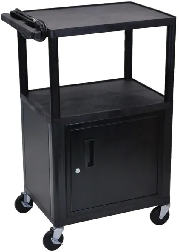 Luxor Black Endura 3 Shelf A/V Cart W/ Cabinet