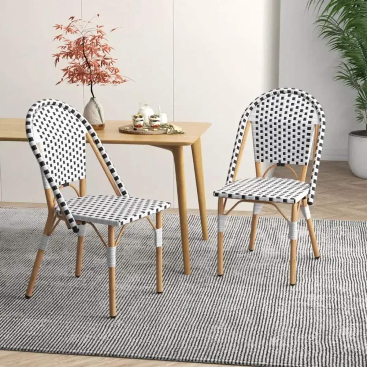 Hivvago French Bistro Chair Set of 2 with Galvanized Metal Framex-White