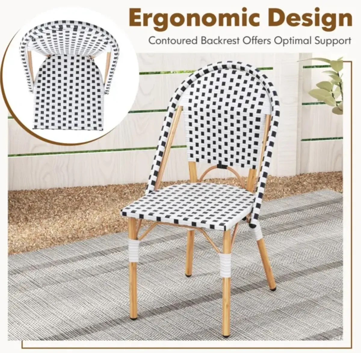 Hivvago French Bistro Chair Set of 2 with Galvanized Metal Framex-White