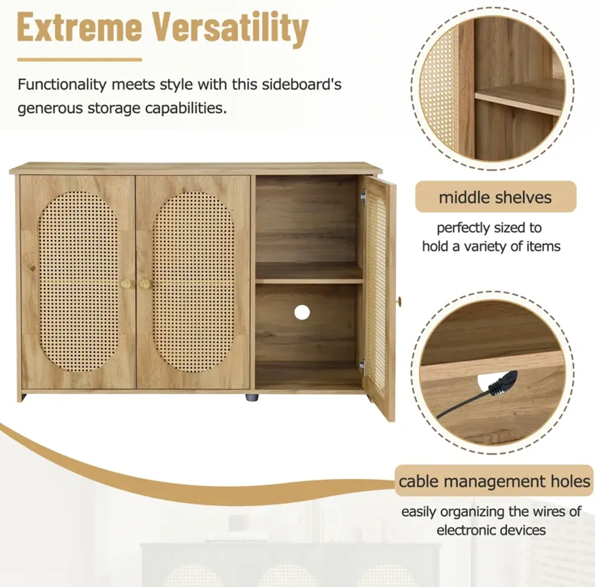 Merax Retro 3-Door Sideboard Storage Cabinet