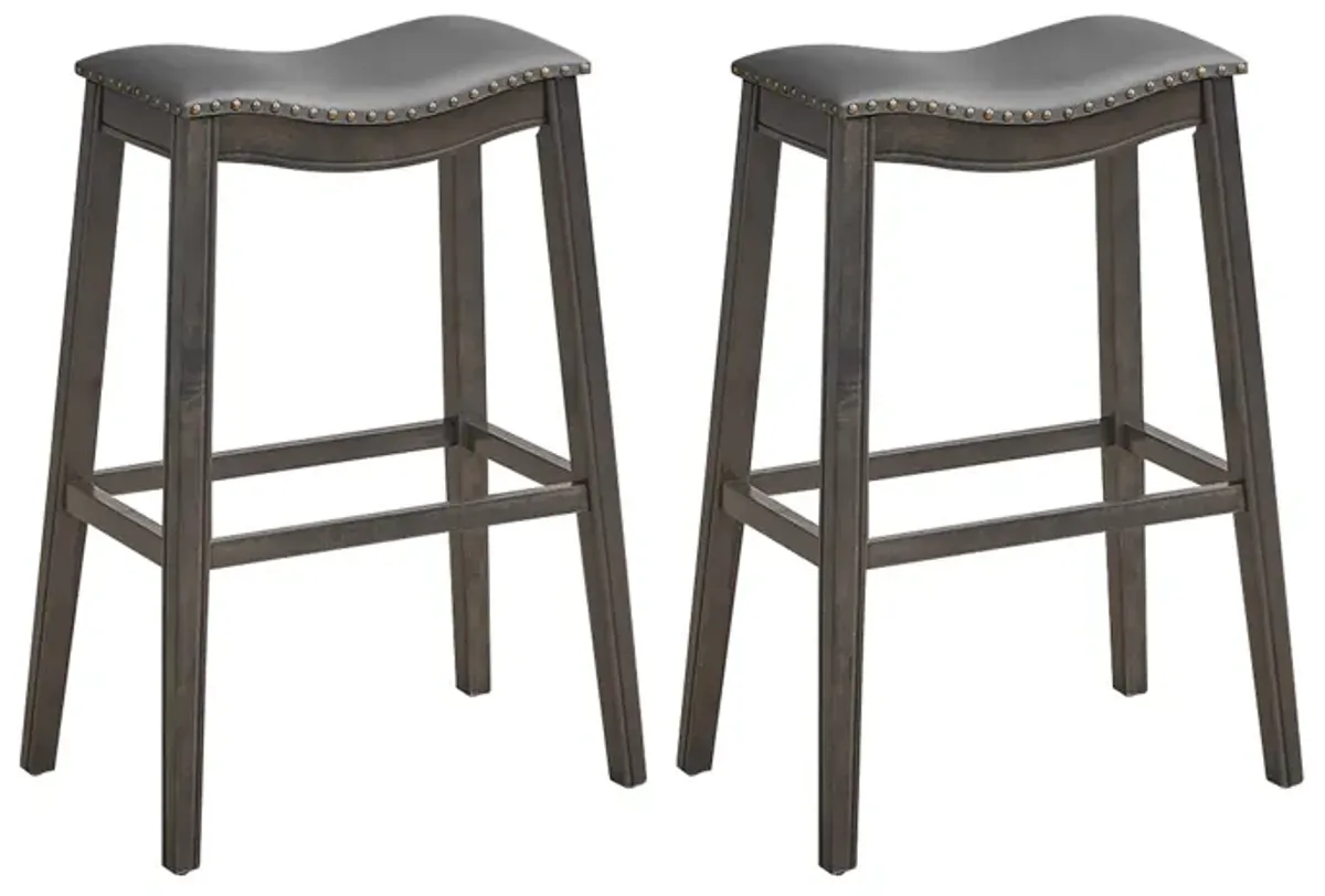 29 Inch Set of 2 Backless Wood Nailhead Barstools with PVC Leather Seat