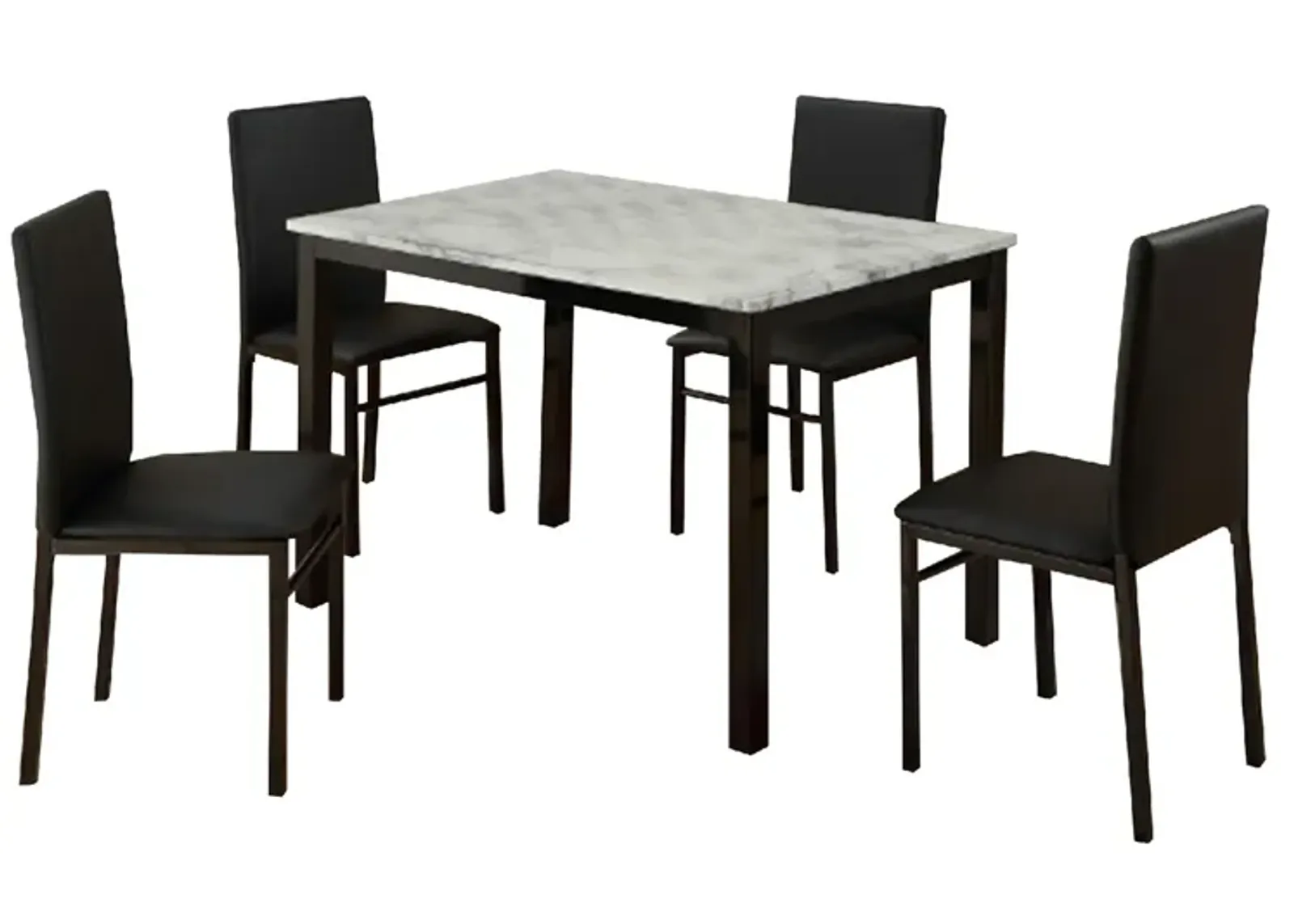 Riley 5 Piece Dining Table Set, Wood, 4 Chairs, White Fabric Upholstery - Benzara