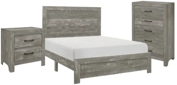 Eb Three Piece Full Size Bedroom Set, Farmhouse Style, Gray, Black - Benzara