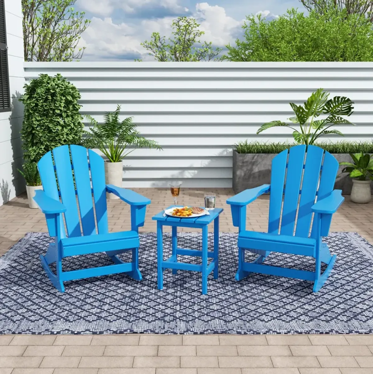 WestinTrends 3-Piece Outdoor Patio Rocking Adirondack Chairs with Side Table Set