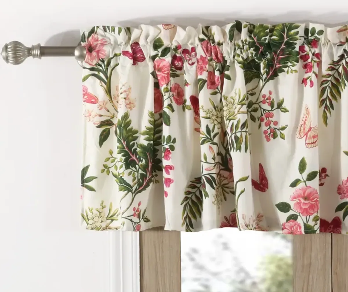 Greenland Home Fashion Butterflies High Quality Ready Made Polyester Fabric Window Curtain Valance - Multi 84x14"