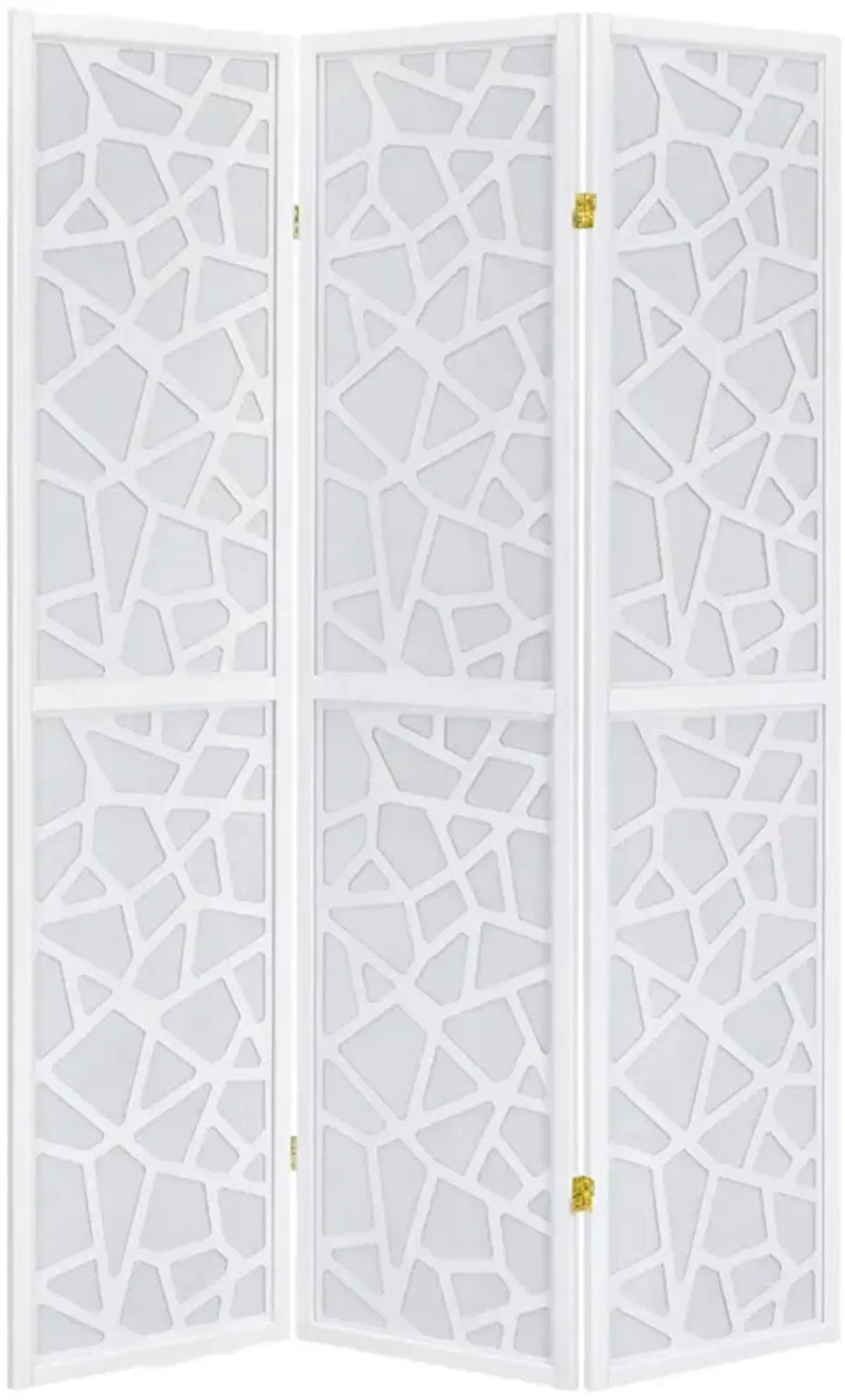 Legacy Decor 3 Panel Room Divider Privacy Screen with Mosaic Cuts White Color