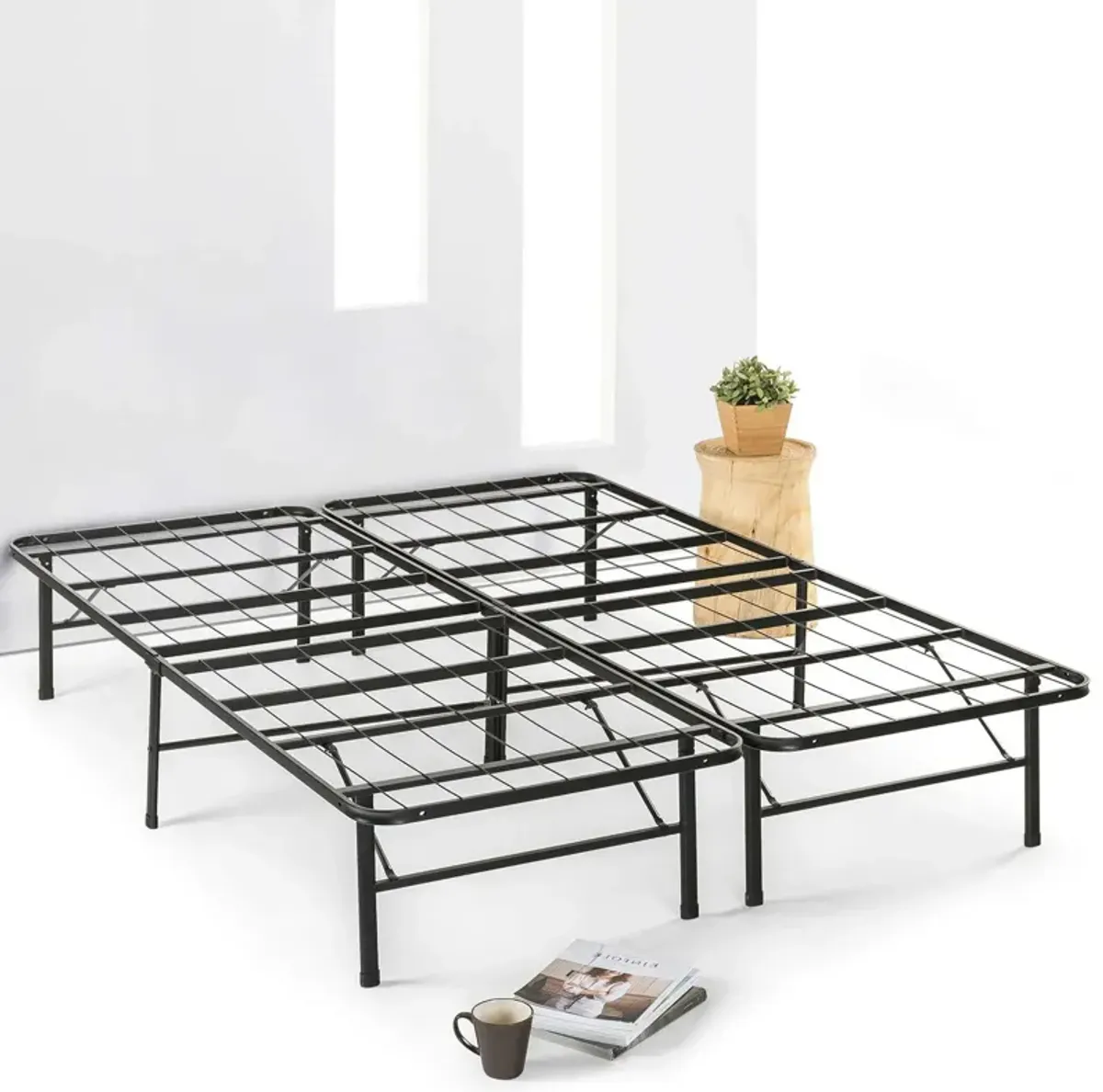 Hivvago King size Folding Sturdy Metal Platform Bed Frame with Storage Space