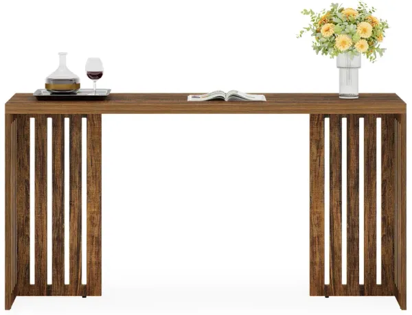 Tribesigns Bar Table, 63-Inch Counter Height Pub Table, Industrial Bar Height Table, Rectangular High Top Kitchen & Dining Counter Tables with Louvered Base for Narrow Space, Rustic Brown