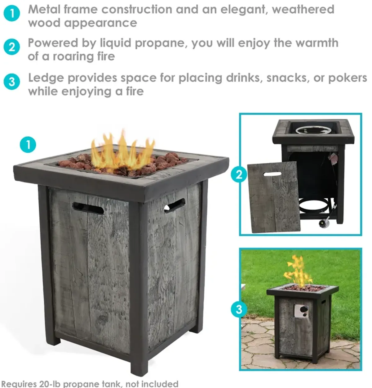 Sunnydaze 24 in Weathered Square Smokeless Propane Gas Fire Pit Table