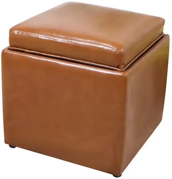 Faux Leather Storage Ottoman with Tray