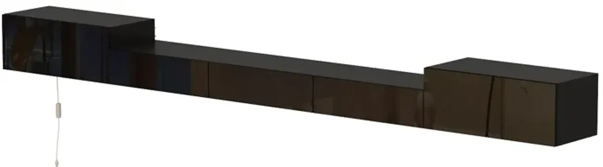 Black Mirror Finished TV Stand Wall-Mounted Entertainment Center Fits TV's up to 110 in. with 4 Drawers for Storage