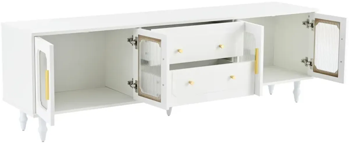 Merax Retro TV Stand with Fluted Glass Doors