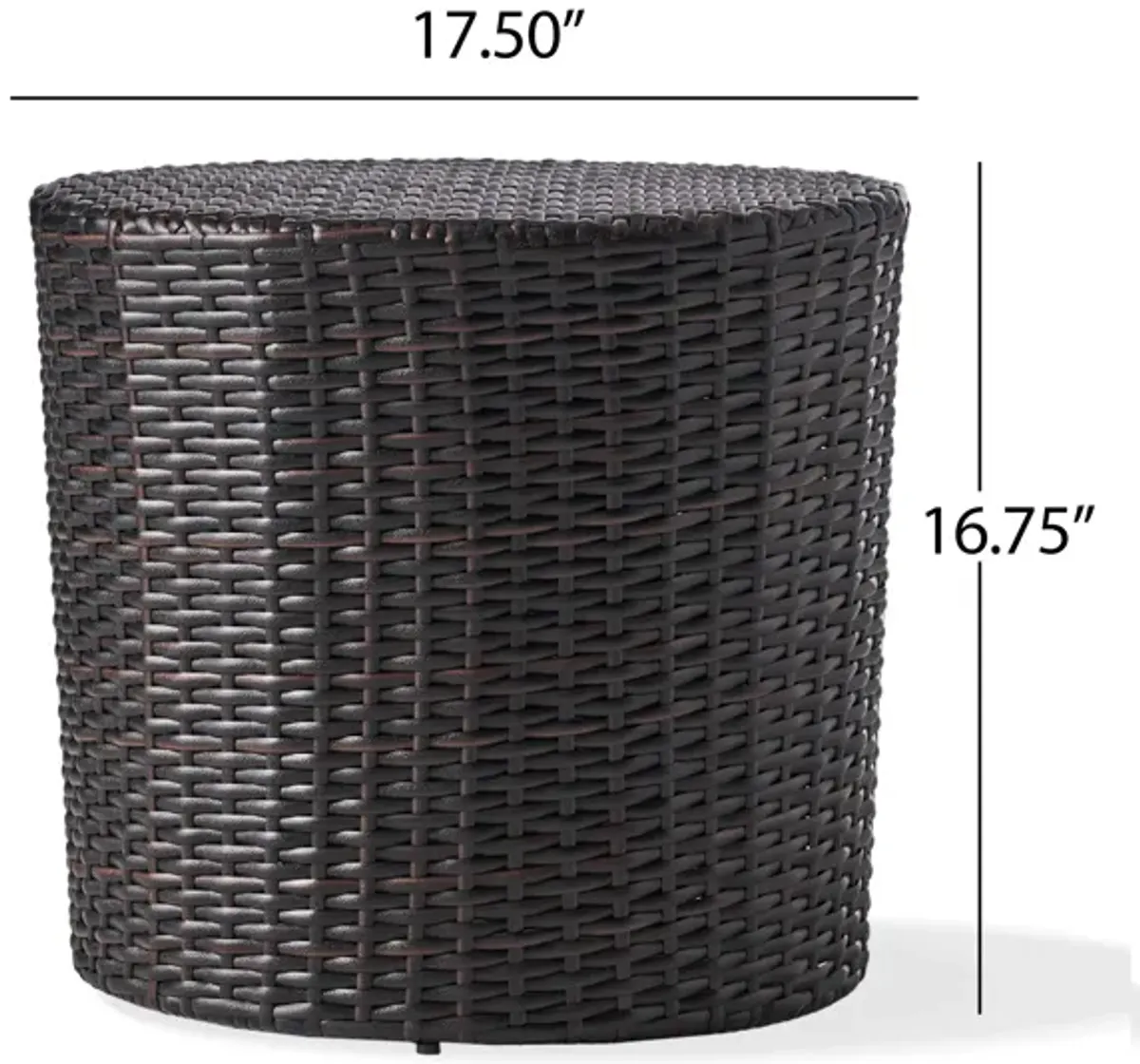 Olum Outdoor End Table, Barrel Shaped Wicker, 18 Inch Brown PE Rattan - Benzara