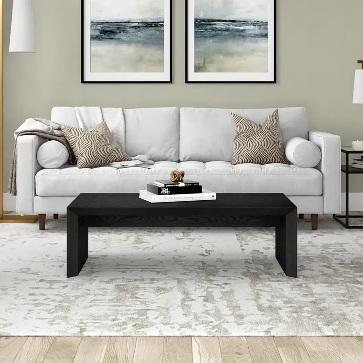 Hudson&Canal Oswin 48 Wide Rectangular Coffee Table in Black Grain