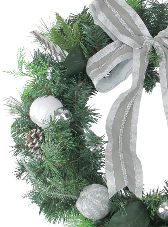 Bow and Pine Cone Artificial Christmas Wreath - 24-Inch  Unlit