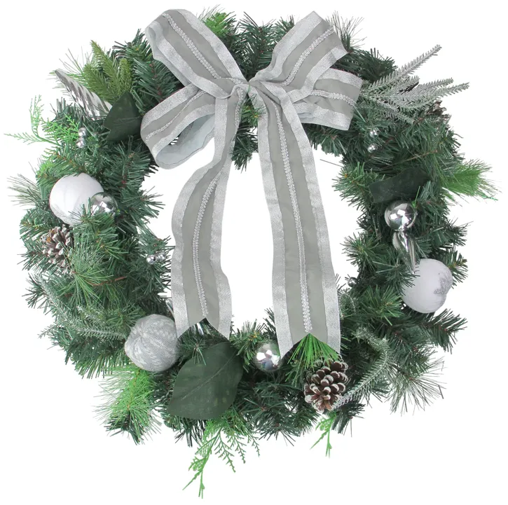 Bow and Pine Cone Artificial Christmas Wreath - 24-Inch  Unlit