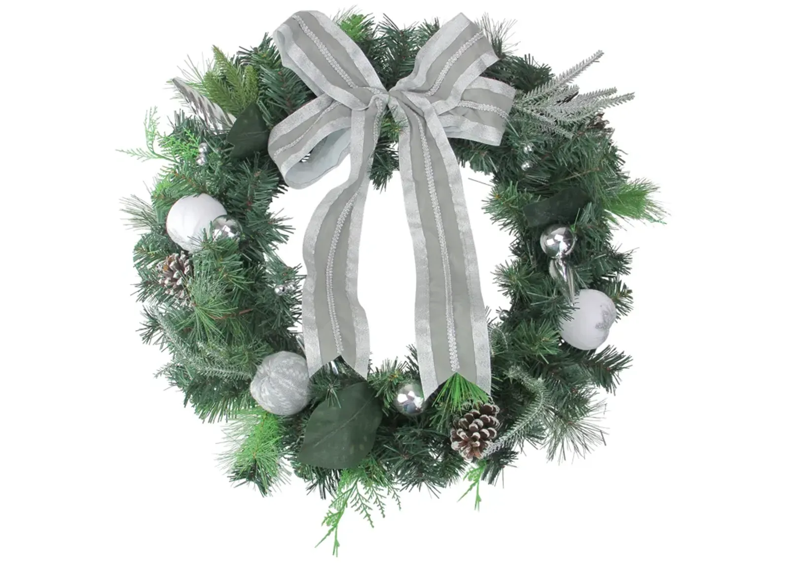 Bow and Pine Cone Artificial Christmas Wreath - 24-Inch  Unlit