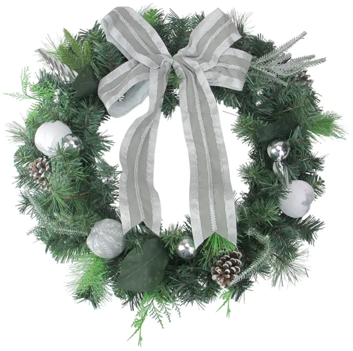 Bow and Pine Cone Artificial Christmas Wreath - 24-Inch  Unlit