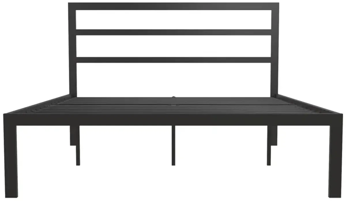 Liam Platform Metal Bed with Headboard, Queen, Black