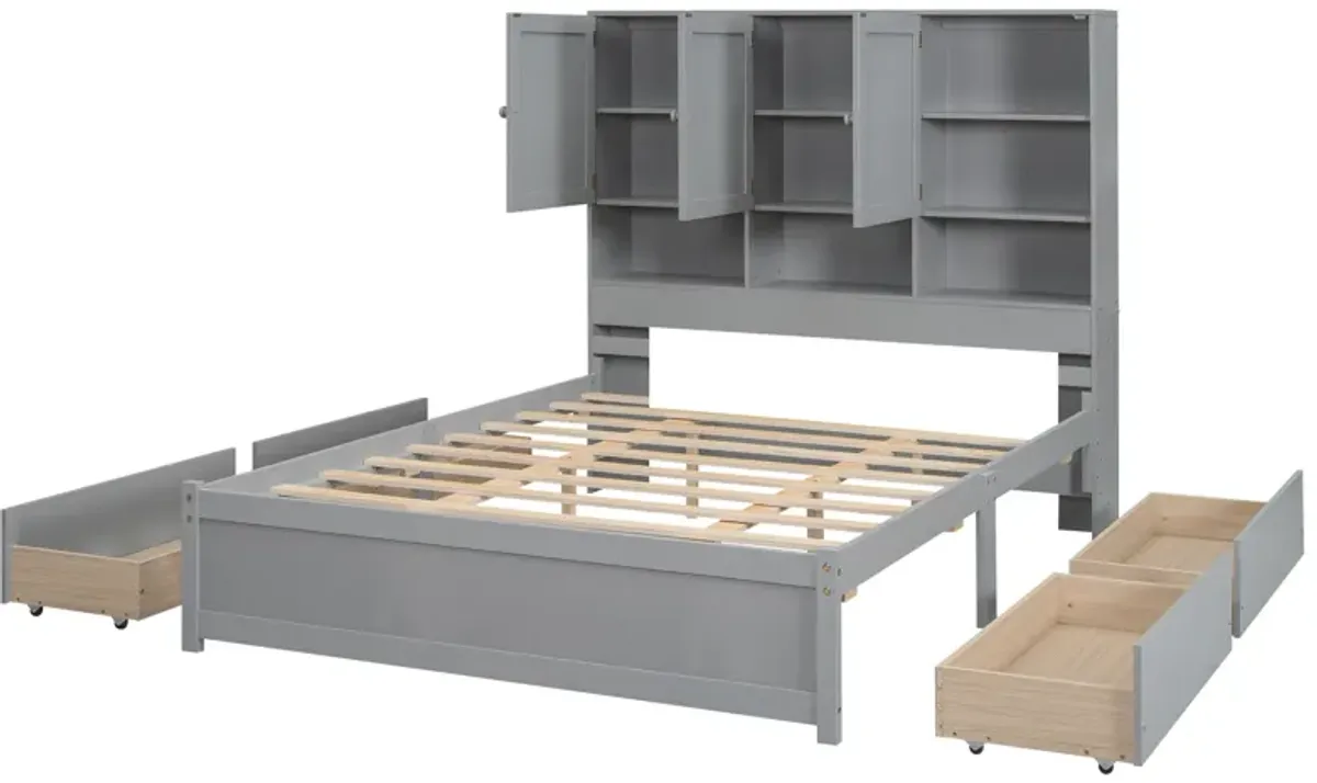 Merax Platform Bed with Storage Headboard and 4 Drawers