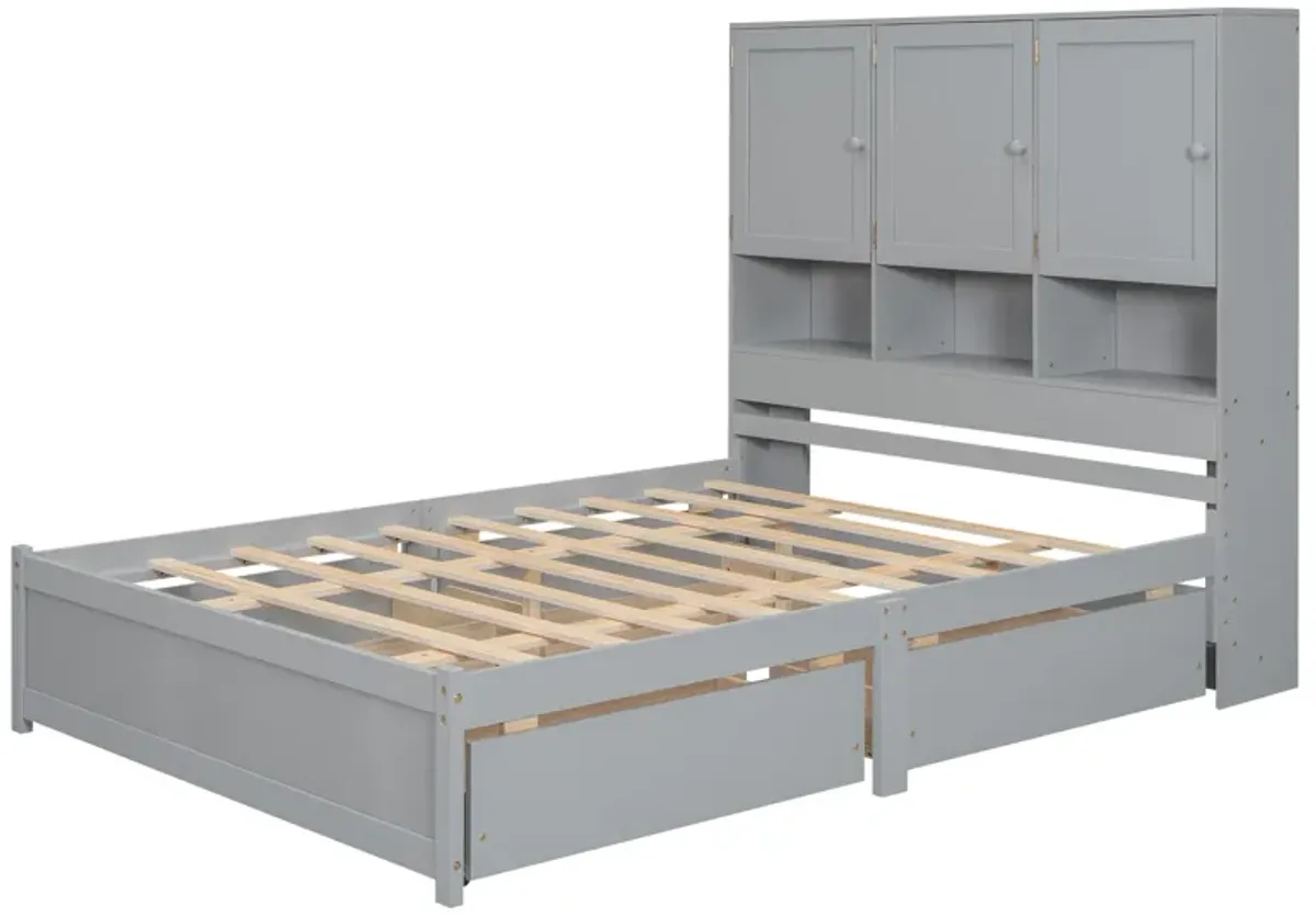 Merax Platform Bed with Storage Headboard and 4 Drawers